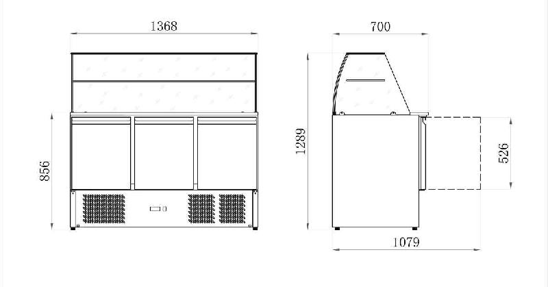 Saladette vitre droite 368 l 3 portes int/ext inox série star AFI_1