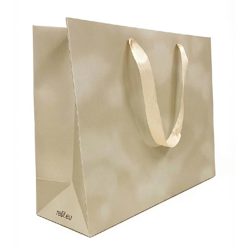 Sac Luxe beige moiré poignées ruban 36x12x28cm - par 12_1