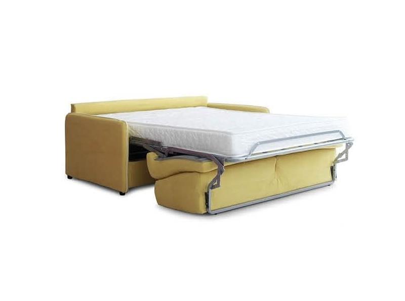 Canapé convertible express 140 cm GEMMA - matelas 16 cm - tissu jaune passepoil blanc - ouverture rapide_1