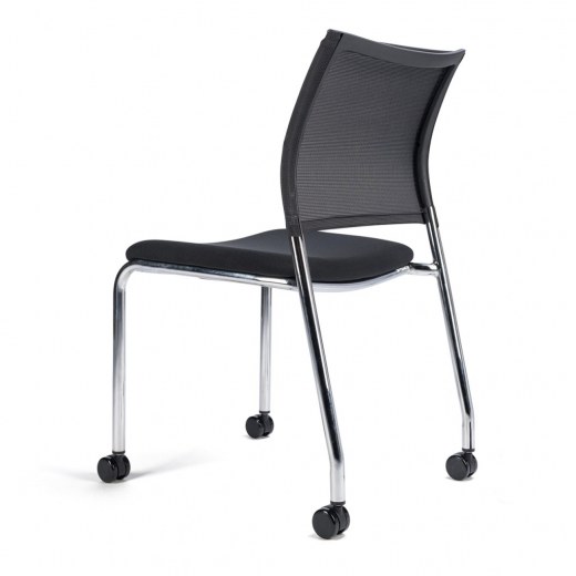 Chaise Biarritz 4 pieds sur roulettes - structure acier chromé - dossier résille noire - référence 7970 FR104_1