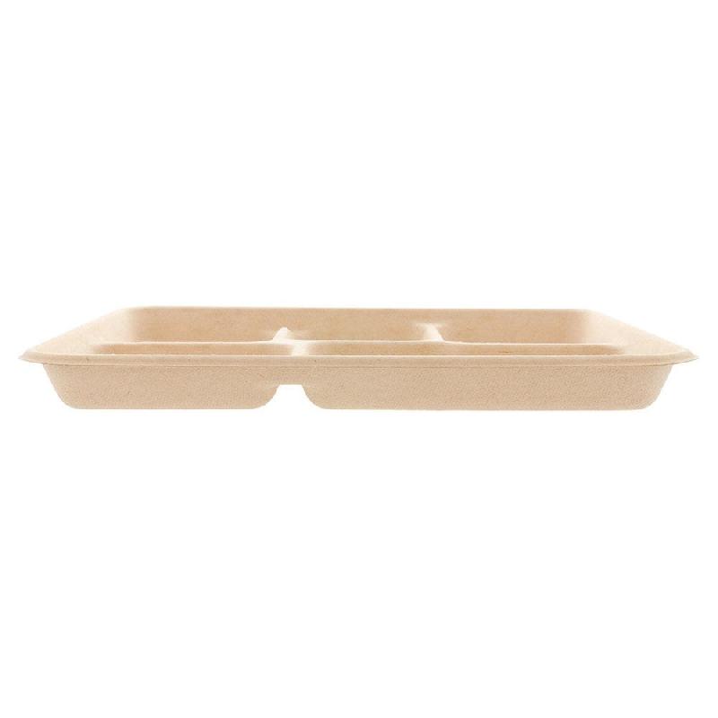 Plateau repas 5 compartiments bagasse naturelle 26,5x21,5x2cm - par 500_1