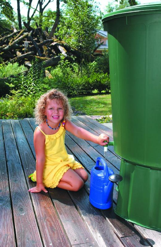 Récupérateur d'eau aérien cylindrique 310 L vert - H. 94 x Ø 80 cm - GRAF en polypropylène avec couvercle clipsable_1