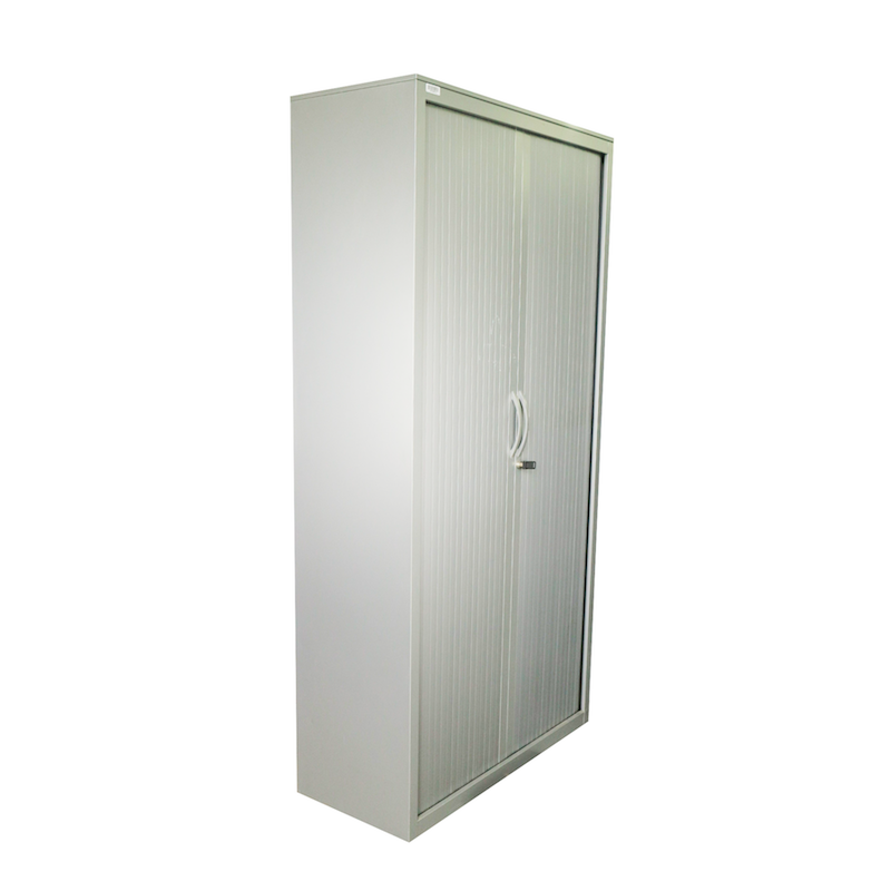 Armoire métallique à rideau d'occasion - structure en acier monobloc - 4 étagères réglables - Gris ou Blanc_1