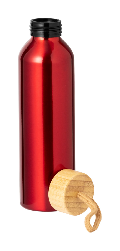 Gourde en aluminium recyclé - 600 ml - Couvercle en bambou avec anse - Couleur rouge_1