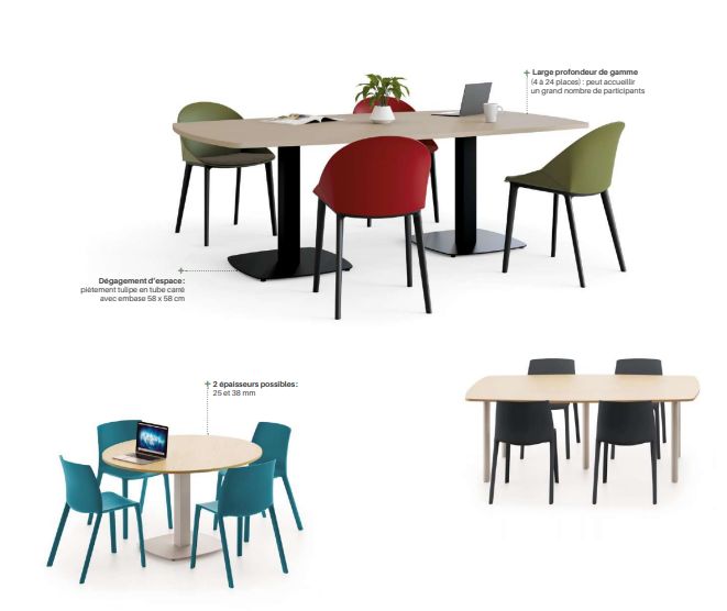Bureau de réunion - Gamme TONNEAU - Table tonneau avec piètement central et options bicolores_1
