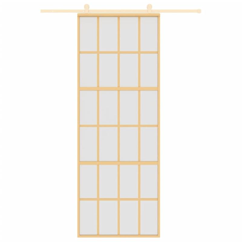 Vidaxl porte coulissante doré 76x205 cm verre esg dépoli et aluminium 155175_1
