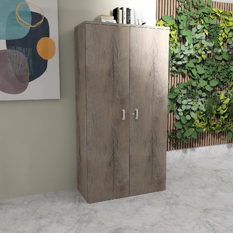 Armoire à portes battantes monochrome hauteur 197 cm - Mobel Linea - 80, Chêne grisé_1