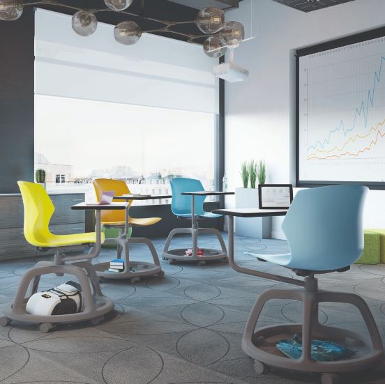 Chaise de conférence sur roulettes avec tablette de travail et espace de rangement - Frill - Monocoque en polypropylène et pivotement à 360°_1