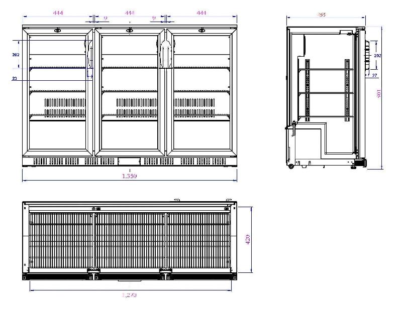 Arrière bar réfrigérée noir 3 portes l1350 7527.0015 COMBISTEEL_1