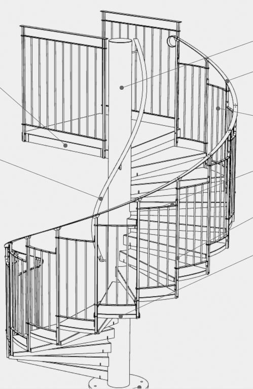 Escalier hélicoïdal evolution - constructions industrielles du rhone - diamètre du fût central 219.7 mm - diamètre 1400 à 3800 mm_0