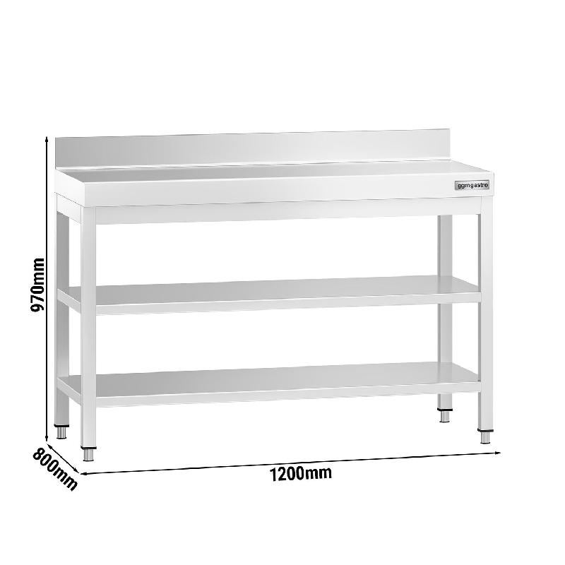 Table Inox de travail Premium avec Dosseret et 2 Étagères - Profondeur 800 mm -_1