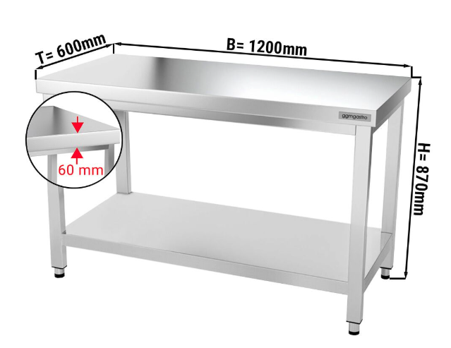 Tables Inox centrales Premium avec Etagère - P 600 mm | Ggm - 1200_1