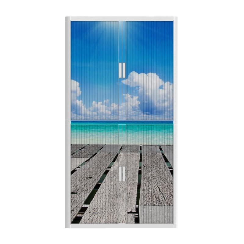 Armoire à rideaux avec décor mer - EasyOffice. - Haute, Ponton_1