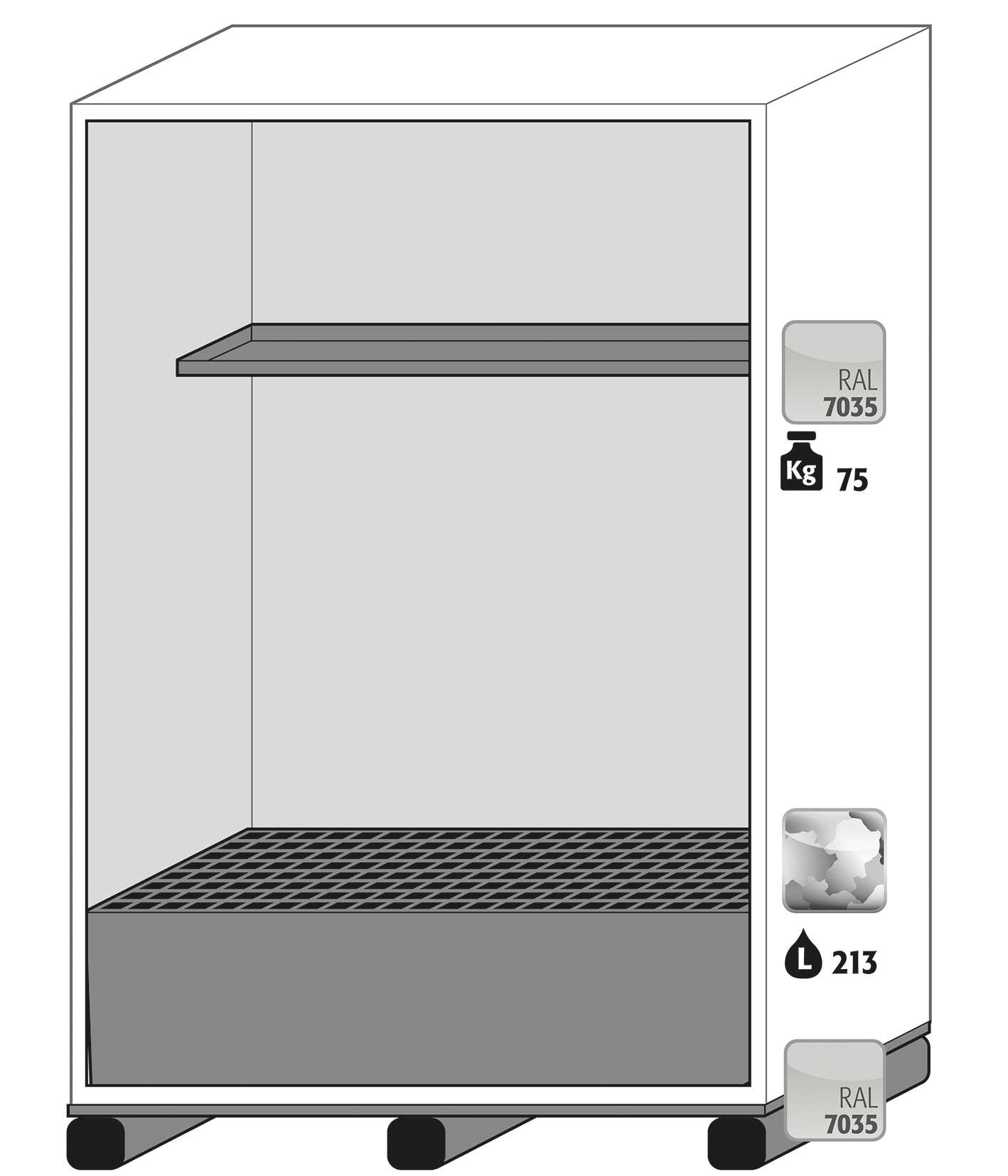 Armoire de sécurité pour produits dangereux XL-CLASSIC-90 - Modèle XL90.222.155.WDAS - Réf 30382-001-30386 - Stockage 200L - Certifiée NF EN 14470-1_1