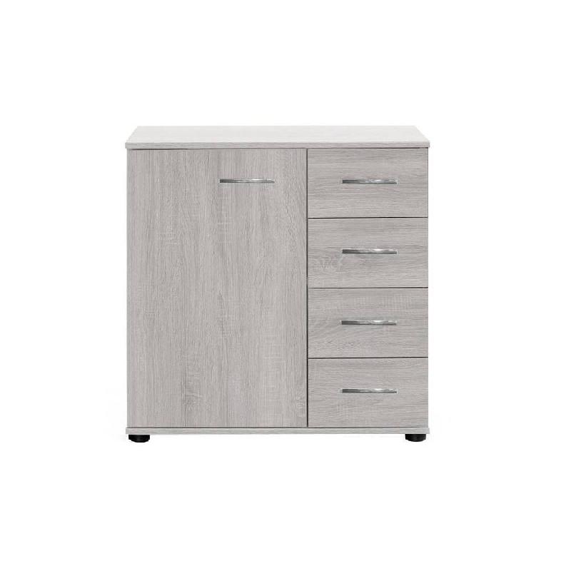 Commode buffet Caramella - 4 tiroirs, 1 porte - Design contemporain en chêne blanchi_1