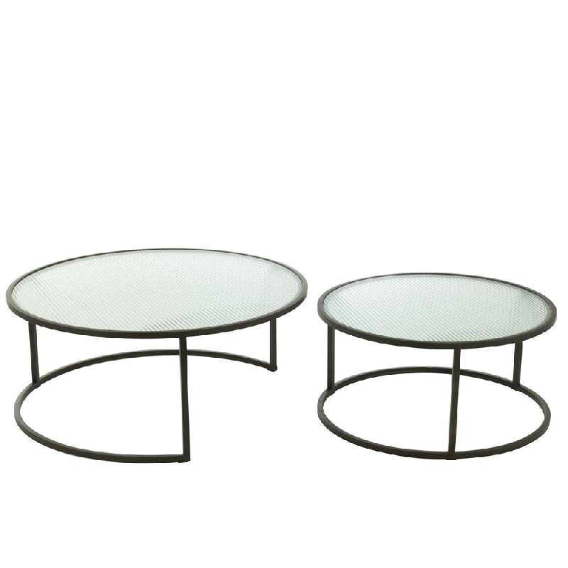 Set de 2 tables basses RENTIA - Verre gaufré et métal noir - Design contemporain, empilables_1