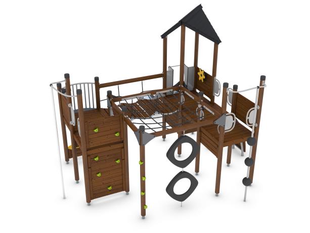 Structure multi-jeux 5 à 12 ans - Uniplay Onyx - 8049295 - Hags - poteaux bois, panneaux bois, fondation à enterrer_1