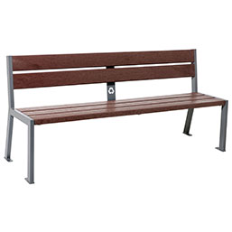 Banc public en plastique recyclé - BELOMBRA, structure acier et options avec/sans accoudoirs_1