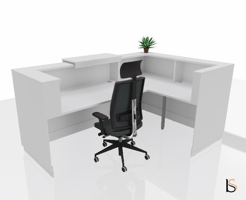 Banque d'accueil d'angle Delta Plus avec réhausse - Mobel Linea - 184, Blanc mat, Gauche, Blanc, Oui_1
