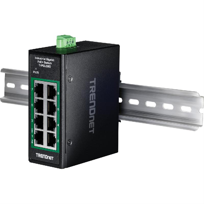 TRENDnet  TI-PGLC80 Mini switch Rail DIN PoE+ Gigabit industriel à 8 ports_1