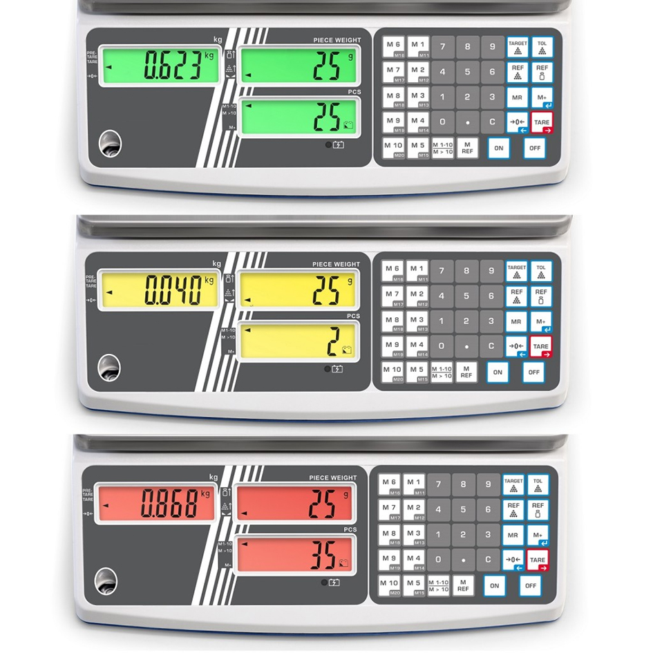 Balance de précision - Plateau inox - Portée 3 kg / 0,2 g - Comptage de pièces - Série 0476KE avec 3 écrans et aides visuelles/acoustiques_1