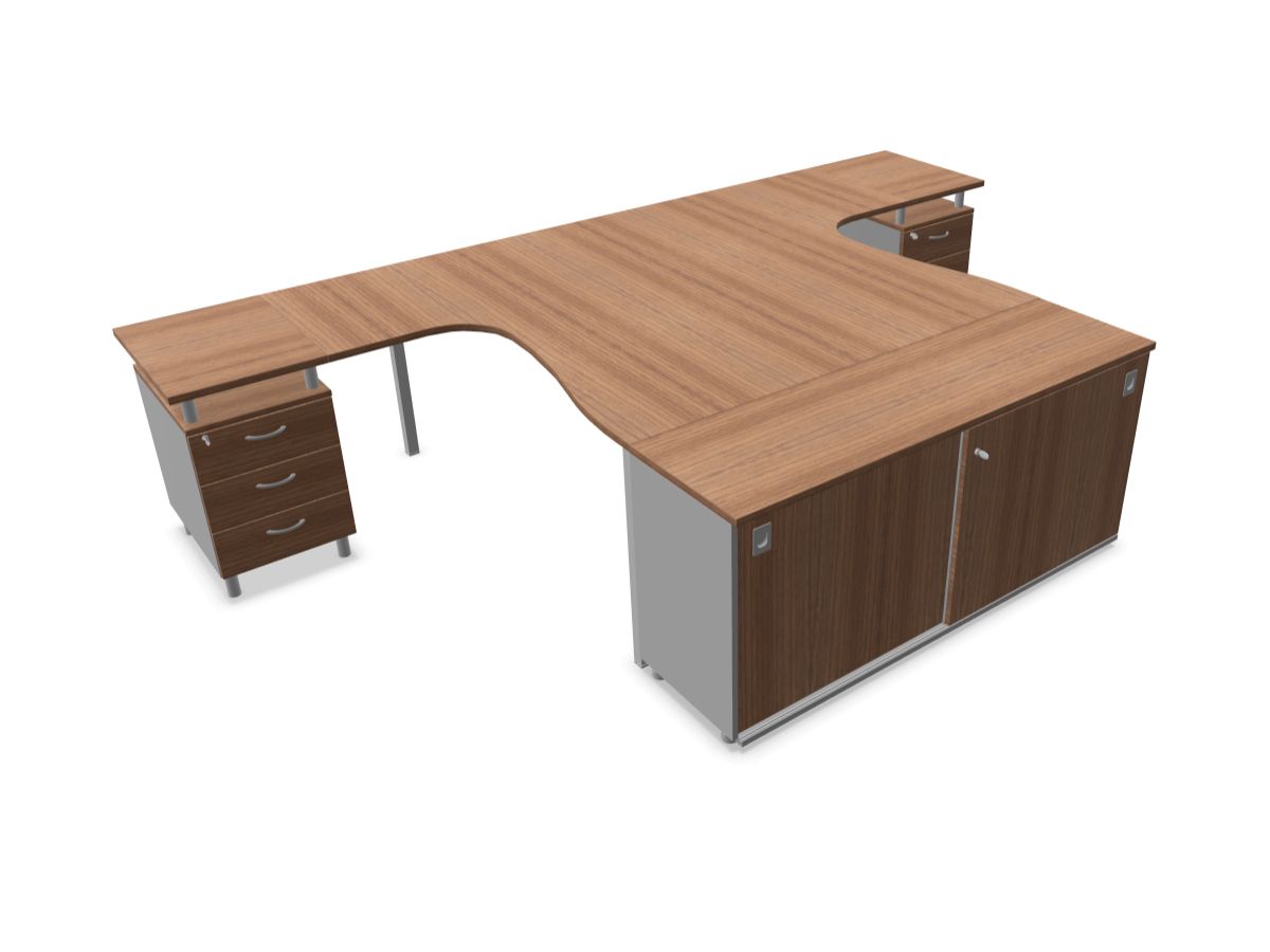 Bureau bench 2 personnes compact classic-c sur caissons et armoire_1