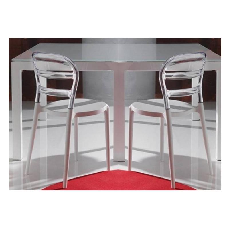 Lot de 4 chaises design Déjàvu en polycarbonate transparent et blanc - style moderne et épuré_1