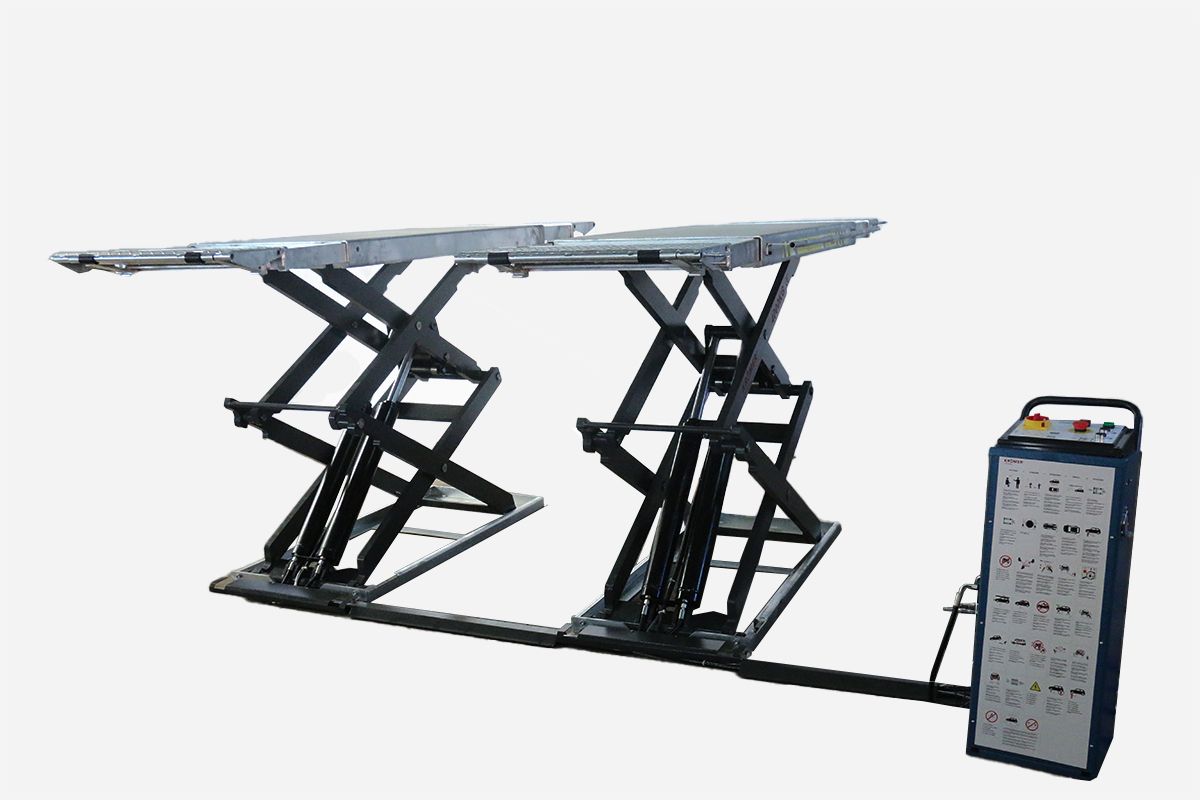 Pont élévateur à double ciseaux hors sol performant et polyvalent, conçu pour les ateliers automobiles et les services de pneus - XX54_1