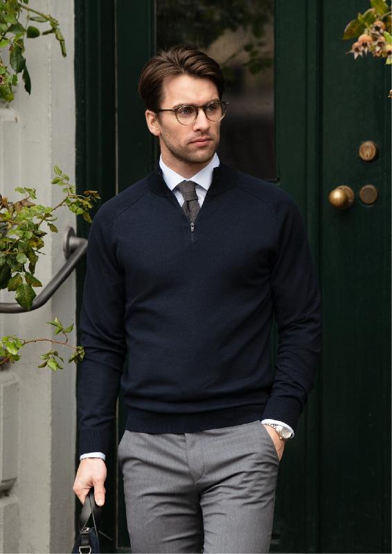 Pull Élégant 1/4-Zip - Brighton 1/4-Zip Homme - Bleu marine - Nimbus_1