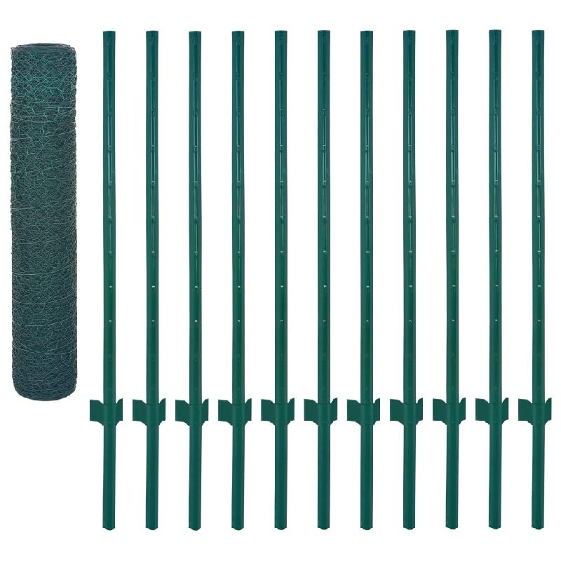 Vidaxl clôture en grillage métallique avec poteaux acier 25x0,75m vert 144609_1