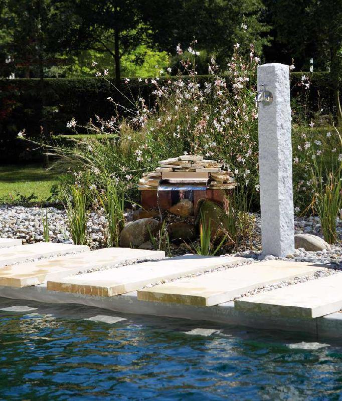 Fontaine d'extérieur granit en PE - socle à 4 points d'ancrage - robinet laiton 3/4