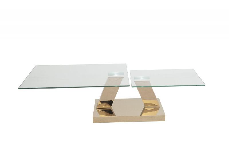 Table basse OPEN COOPER - Plateaux pivotants en verre trempé 12mm - Piétement en acier couleur cuivre_1