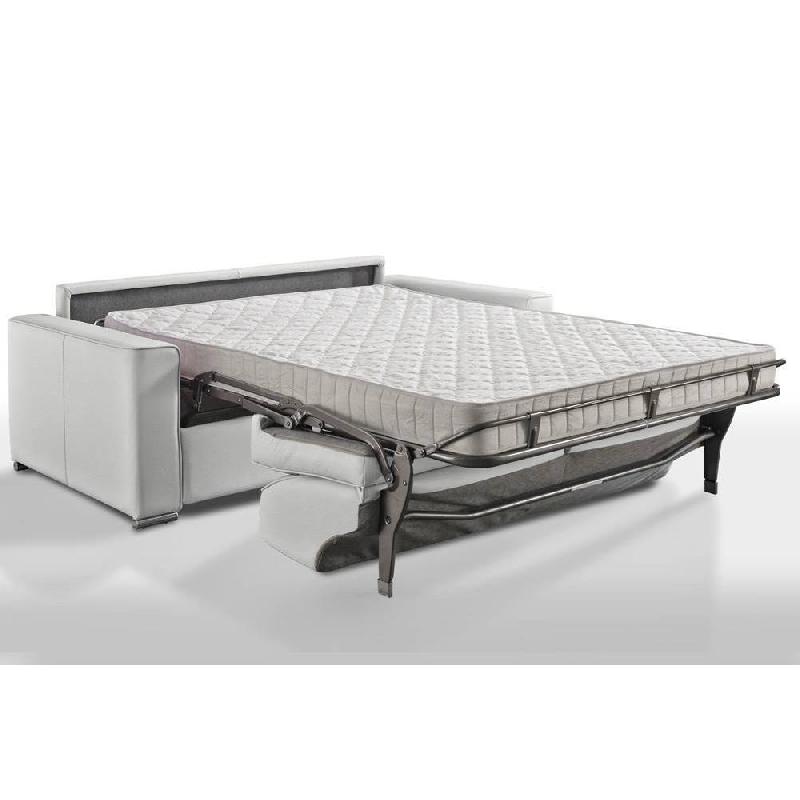 Canapé convertible PREMIUM 140 cm - sommier lattes RENATONISI - matelas BULTEX - cuir vachette blanc cassé_1