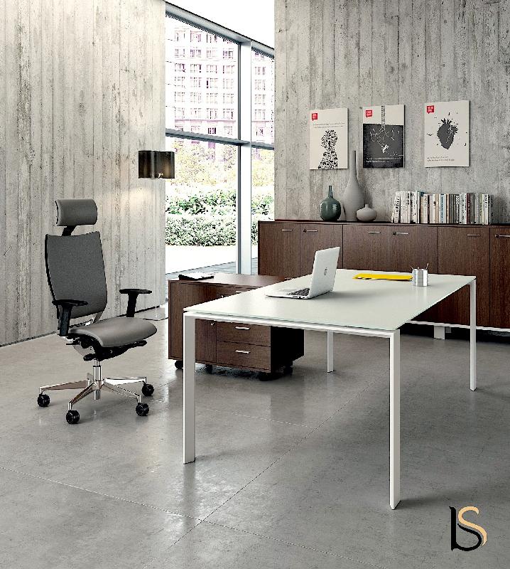 Bureau de direction X7 en verre - Officity - 180, Blanc_1