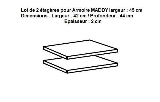 Lot de 2 étagères pour rangement Maddy - L42 cm - Panneaux agglomérés finition Linegrey_1