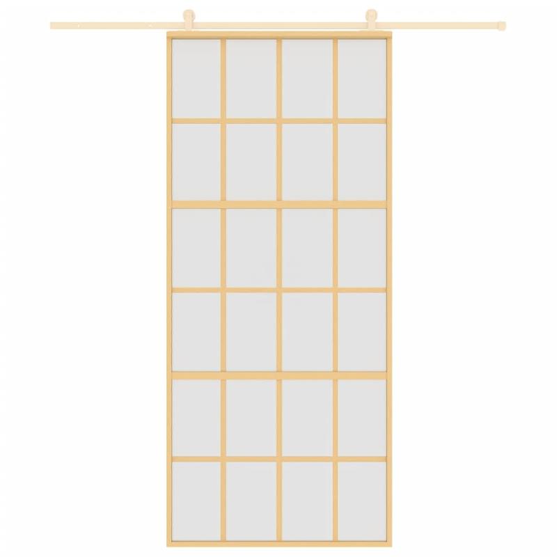 Vidaxl porte coulissante doré 90x205 cm verre esg dépoli et aluminium 155176_1