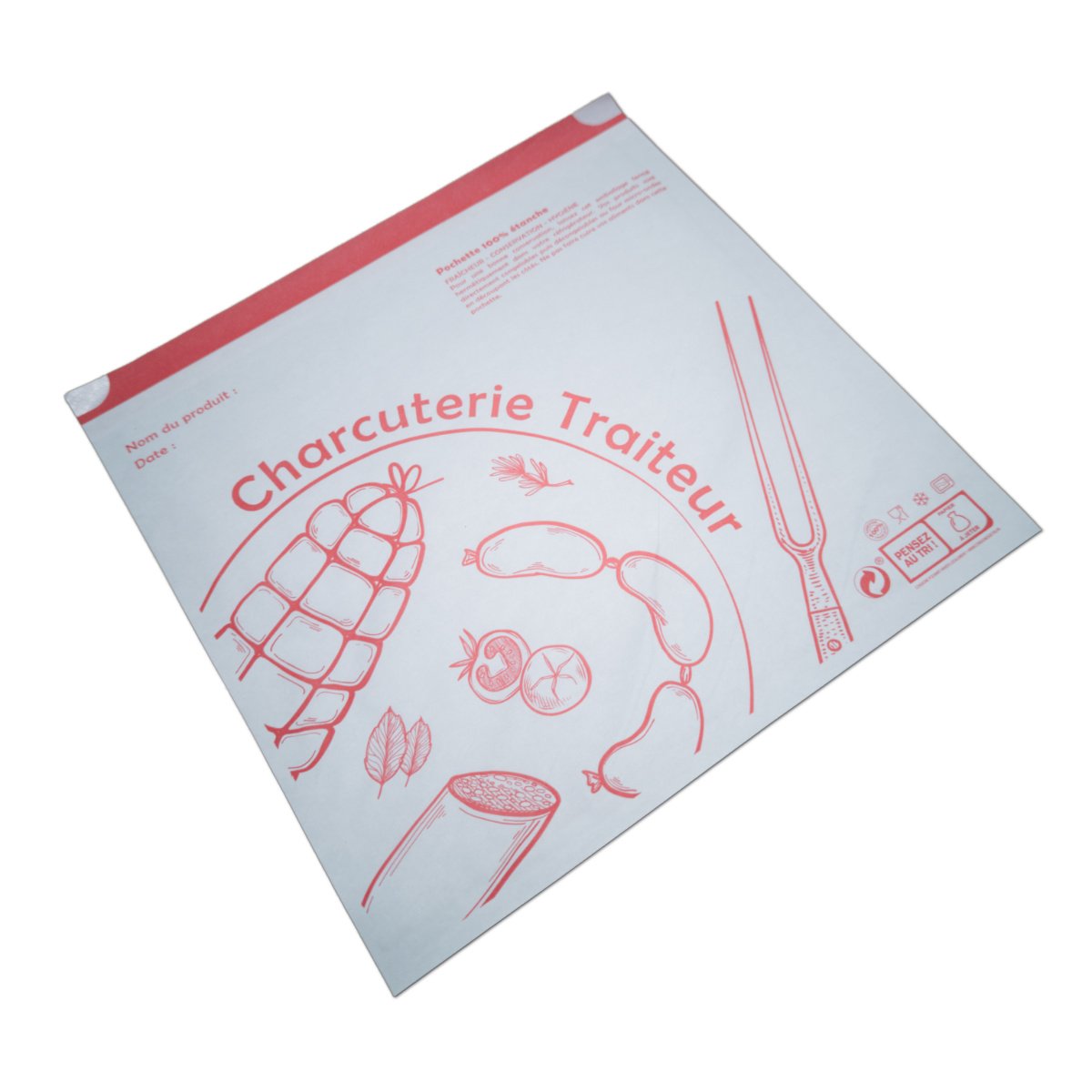 1000 pochettes adhésives charcuterie 25×25 cm - personnalisables - papier 44g/m² - fabrication française_1
