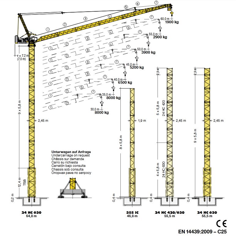 230 hc-l 8/16 litronic grue à tour - liebherr - hauteur max. Sous crochet 64,90 m - capacité de levage max. 16 000 kg_1