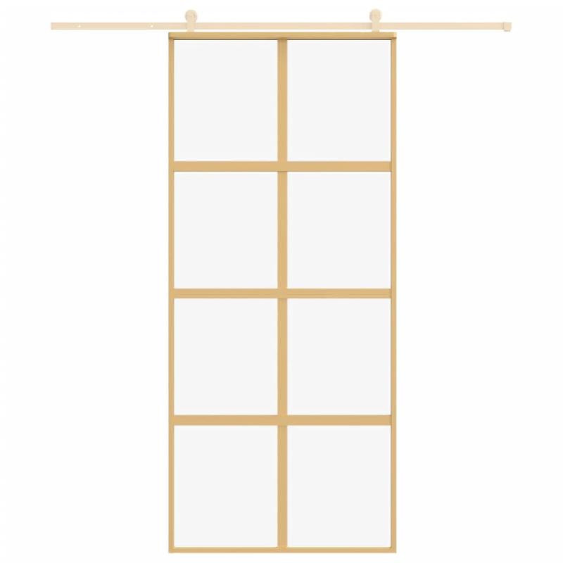 Vidaxl porte coulissante doré 90x205 cm verre esg clair et aluminium 155185_1