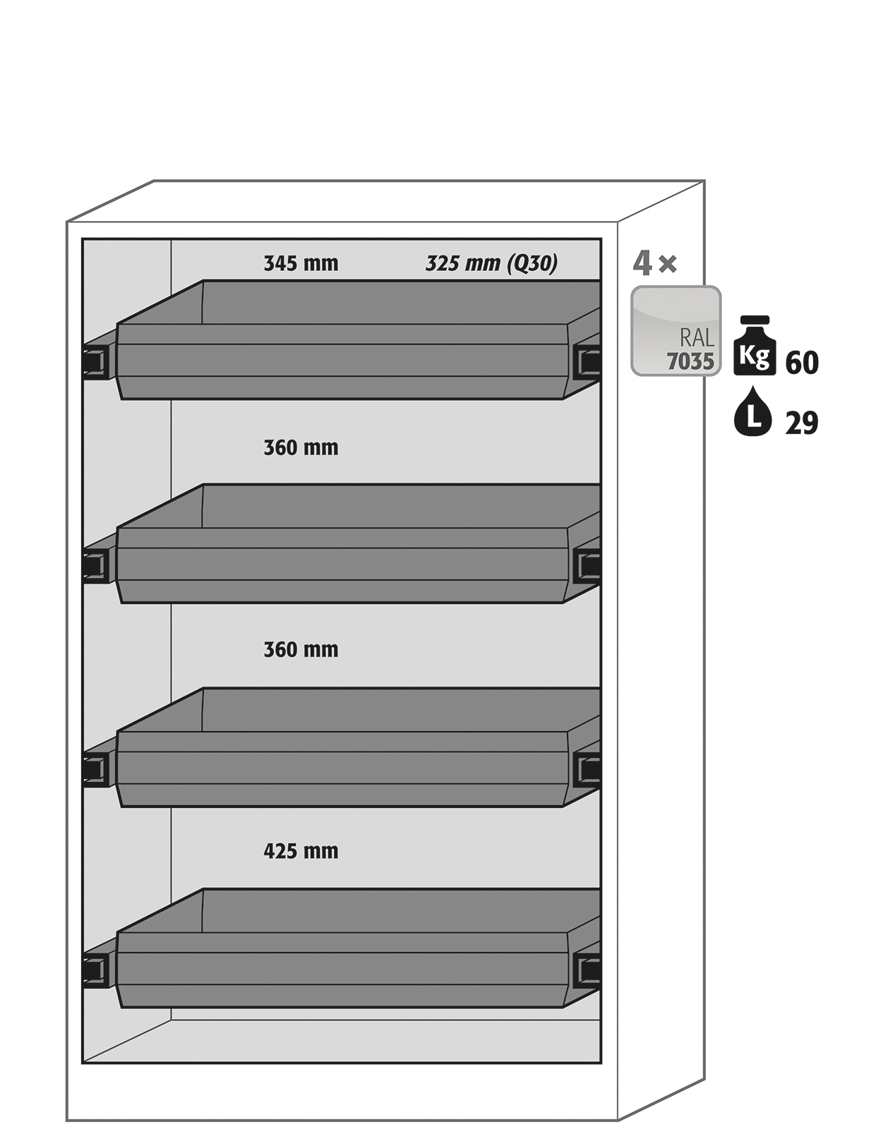 Armoire de sécurité Q-CLASSIC-30 modèle Q30.195.116 - Réf 31003-061-33647 - Type 30 avec portes battantes, testée NF EN 14470-1_1