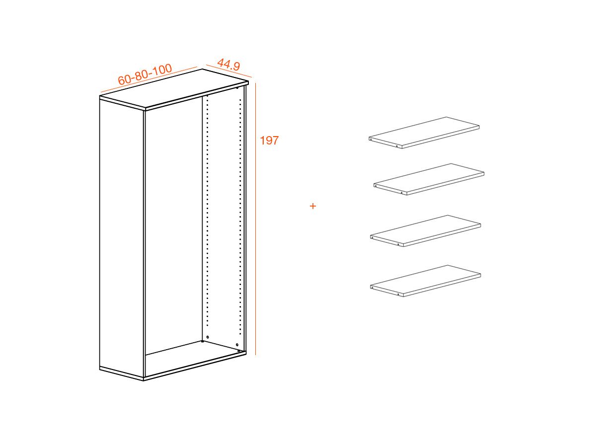 Armoire haute ouverte ILIA - H197 cm - Bois mélaminé avec 4 étagères_1