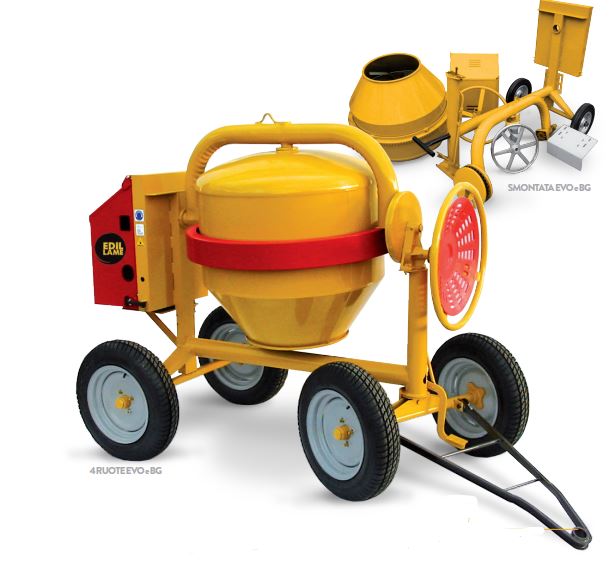 Bétonnière tractable à 4 roues pneumatiques - EVO BG 4 roues - EDIL LAME - Transmission en fonte et cuve résistante_1