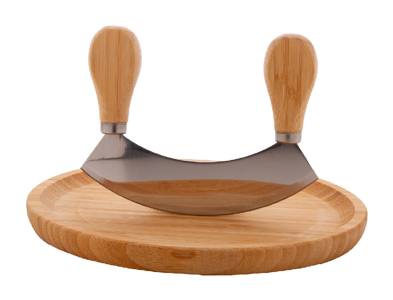 Set coupe d'aromates en bambou - planche ronde et coupe-aromates en acier inoxydable_1