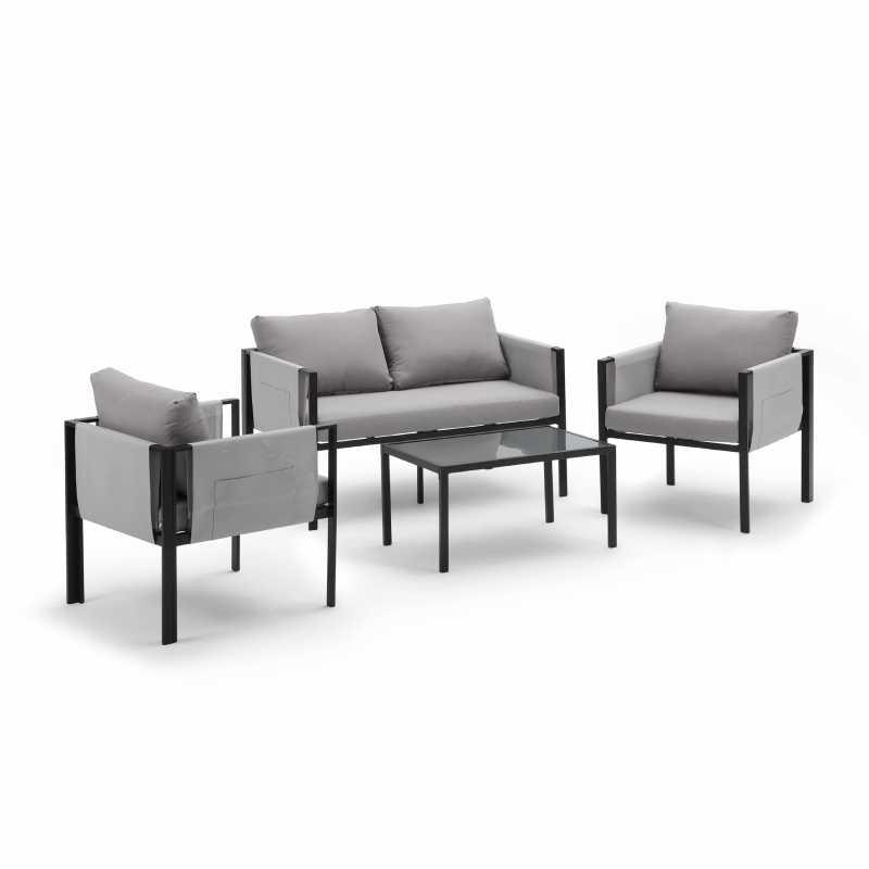 Salon de jardin bas relax gris 4 pièces – MTF – acier / polyester – 3exn0056_1