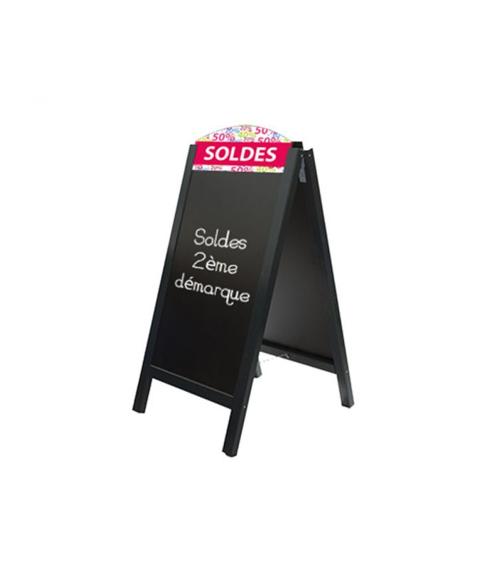 Stop trottoirs - cadre bois noir avec ardoises amovibles et bandeaux 'soldes' - Interface PLV_1