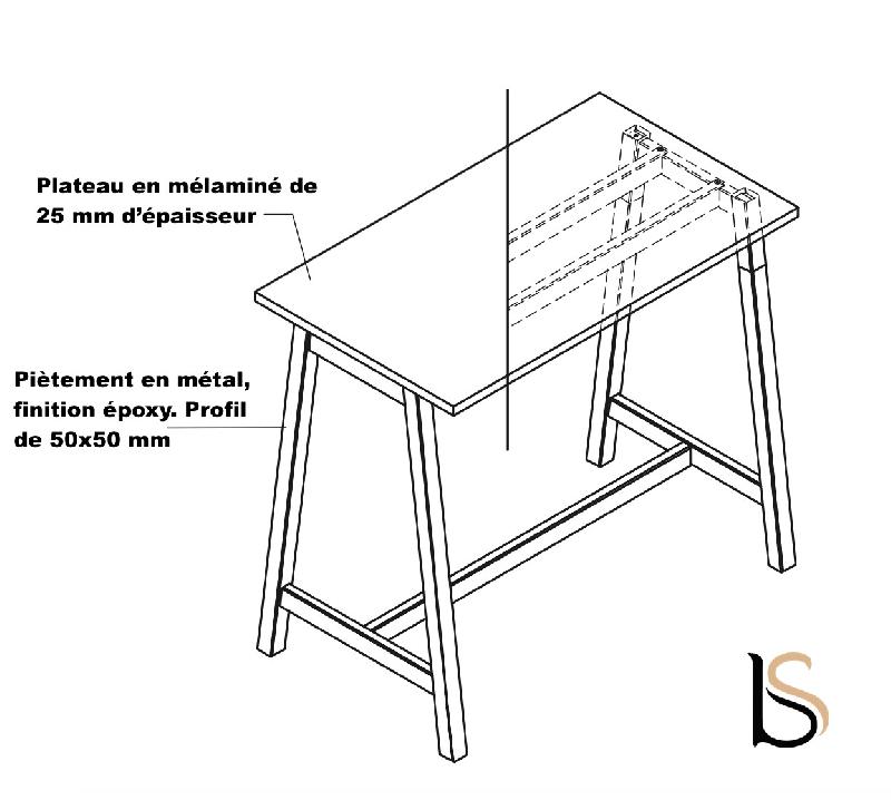 Table haute avec pieds en métal - MDD - Blanc, 160 x 70 cm_1