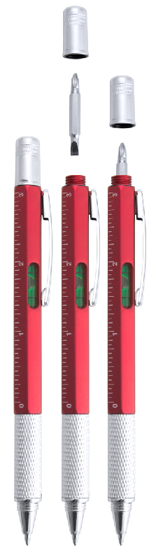 Stylo bille multifonction en plastique - tournevis, niveau à bulle et règles 7 cm/3 pouces - clip métal - encre bleue_1