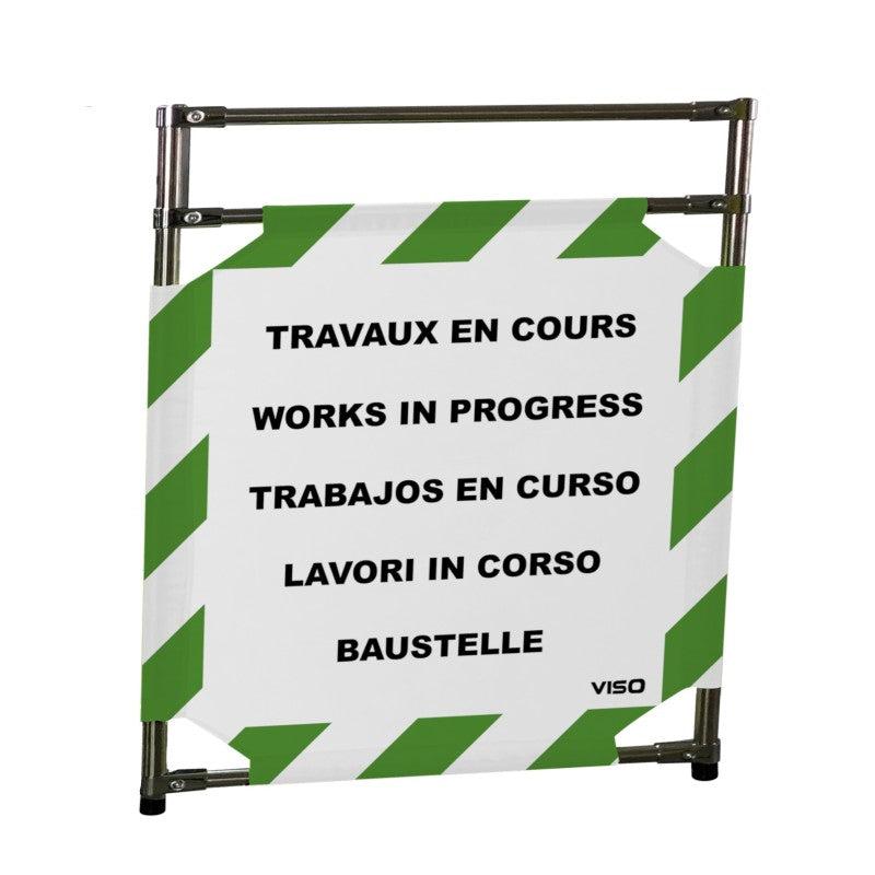 Barrière d'intervention 1 panneau - Rayé vert / blanc (Travaux en cours) / 1000 / INOX 304_1