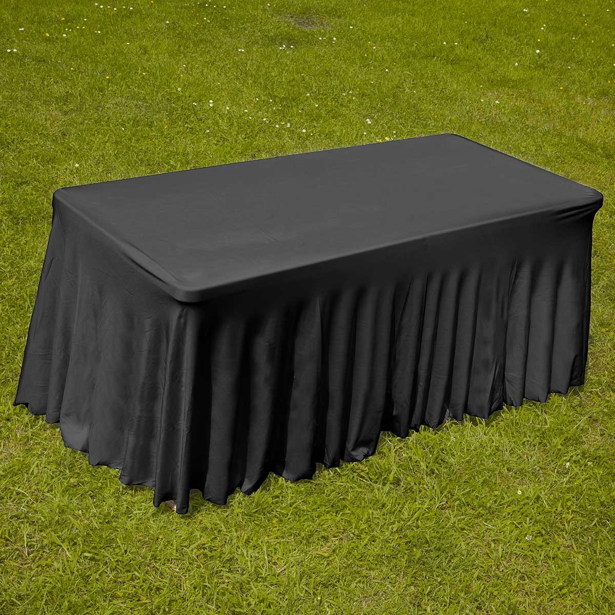 Nappe housse noire en élasthanne et polyester pour table de réception 152 à 162 cm - Intérieur/Extérieur_1