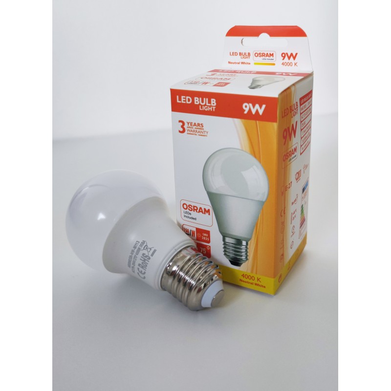 Ampoule LED E27 - Osram Chip - 9W - 4000K - Blanc Neutre - 150Lm/W - Réf. E27OSR9W4K_1